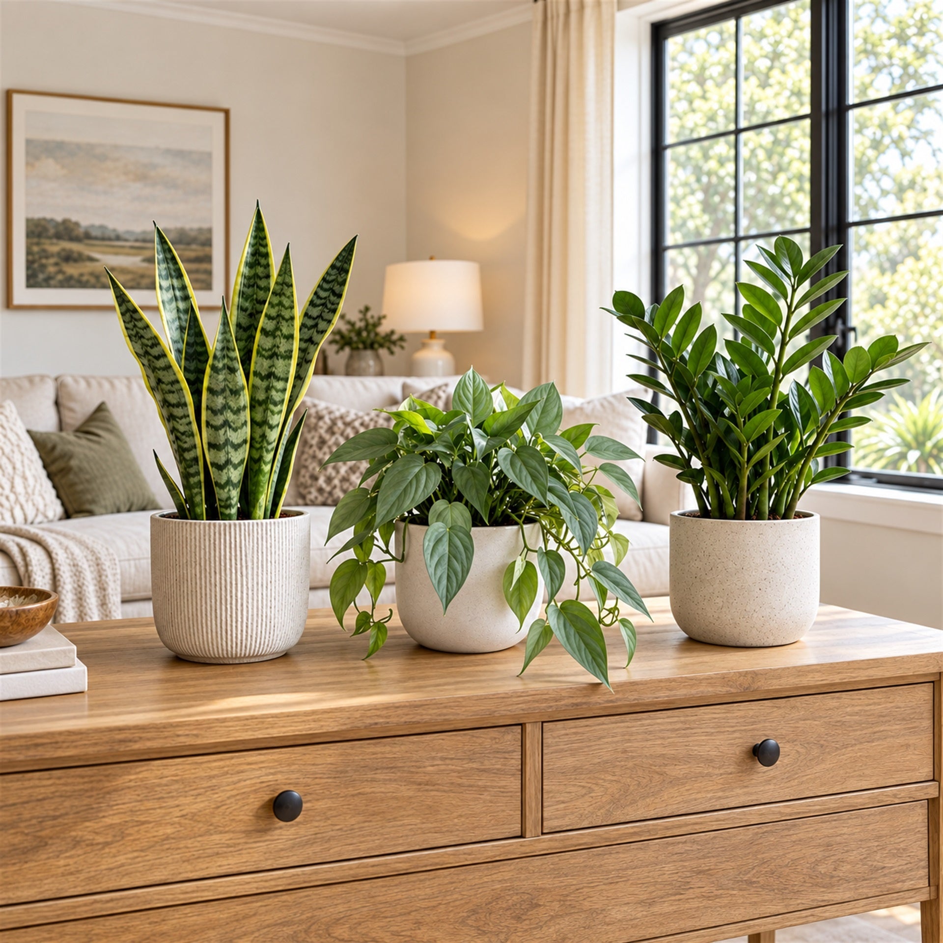 Live indoor plants in a sunlit room